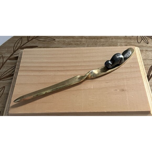 Vtg 60s-70s Brass Twisted With Beaver On Top Letter Opener Signed Chambers - Picture 1 of 8